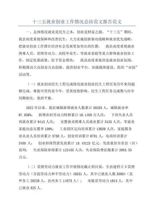 十三五就业创业工作情况总结范文报告范文