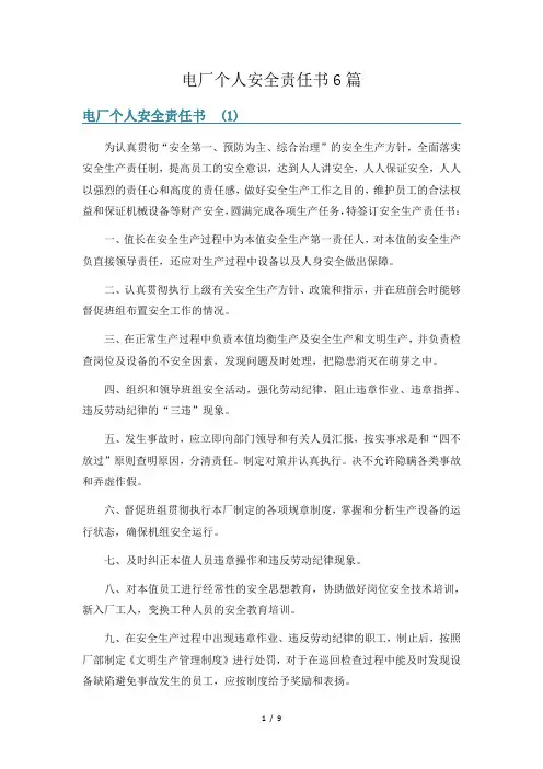 电厂个人安全责任书6篇