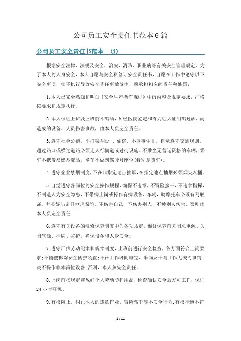 公司员工安全责任书范本6篇