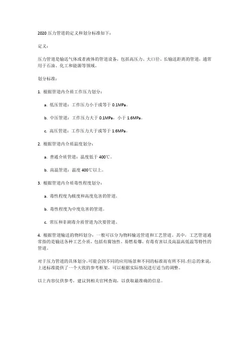 2020压力管道的定义和划分标准