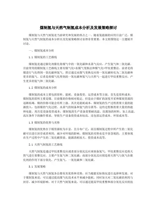 煤制氢与天然气制氢成本分析及发展策略探讨