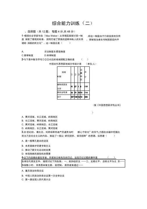 天津市2020高考历史二轮专题复习：综合能力训练2Word版含解析
