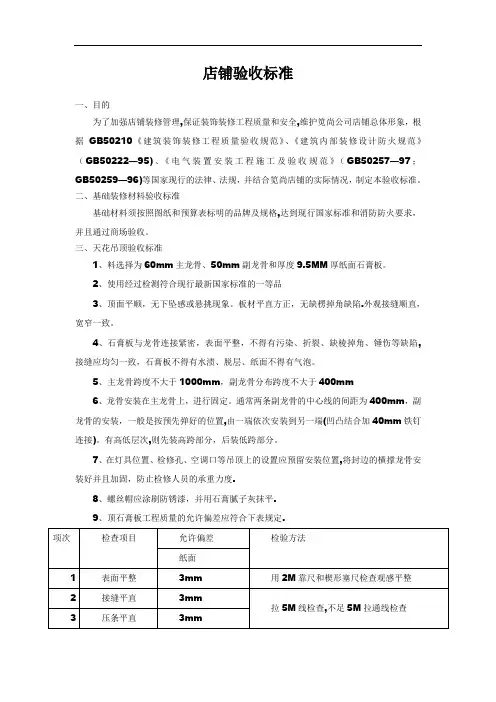 店铺工程竣工验收标准