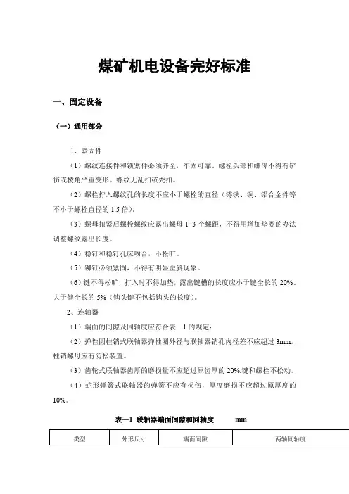 煤矿机电设备完好标准