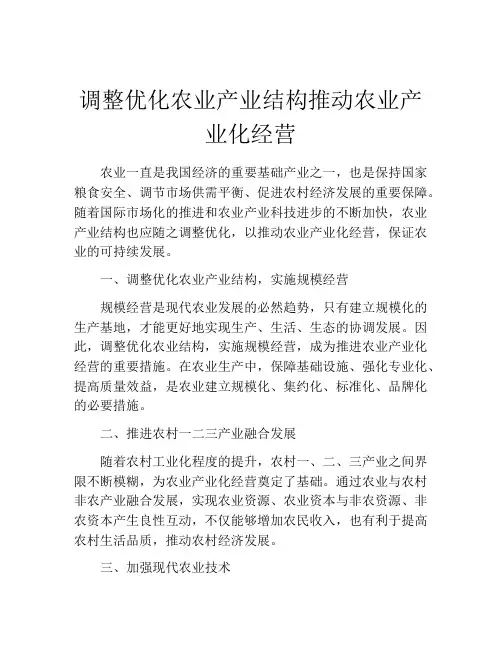 调整优化农业产业结构推动农业产业化经营