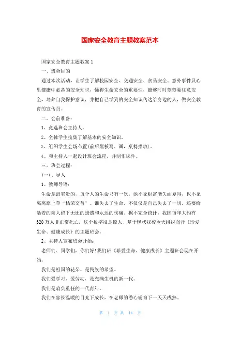 国家安全教育主题教案范本