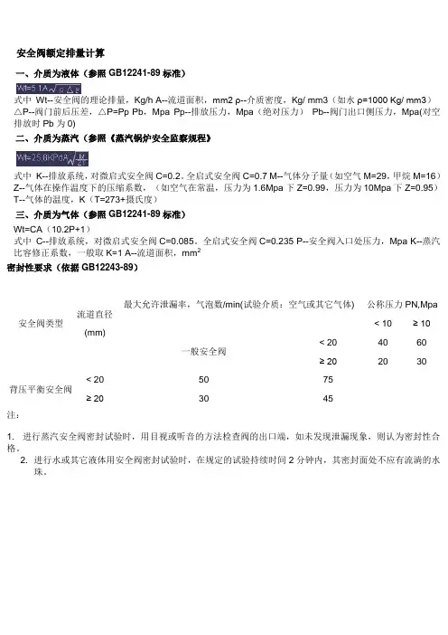 安全阀额定排量计算