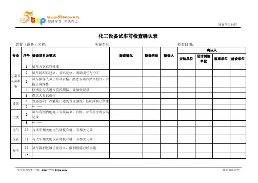 化工设备试车前检查确认表