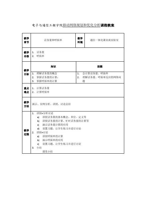 话务量和呼损率教案