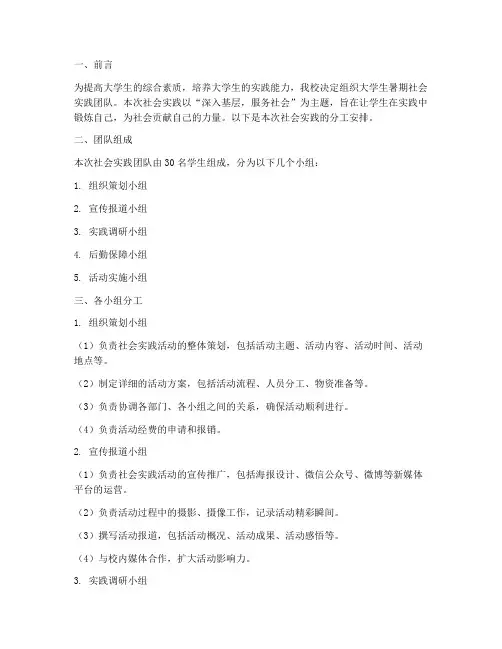 大学生暑期社会实践分工