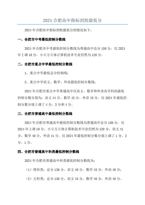 2024合肥高中指标到校最低分