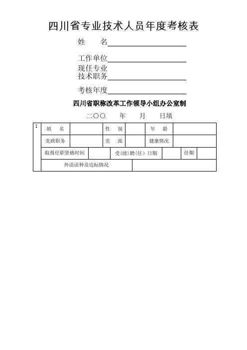 四川省专业技术人员年度考核表范本