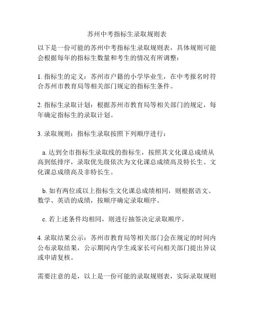 苏州中考指标生录取规则表