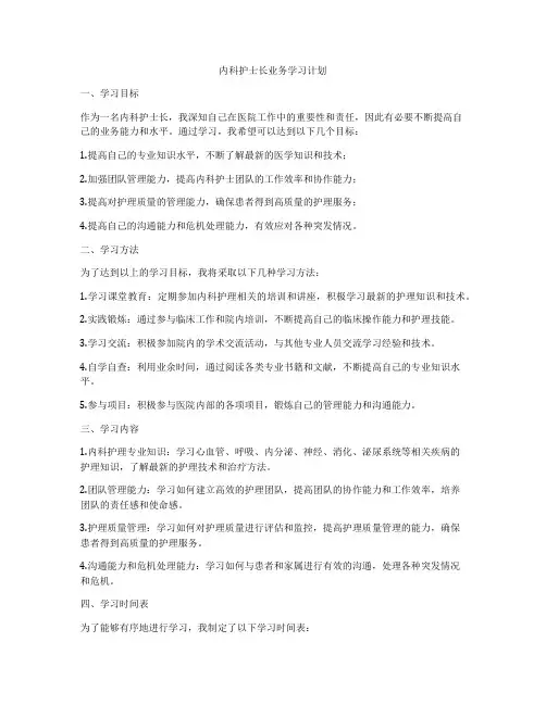 内科护士长业务学习计划