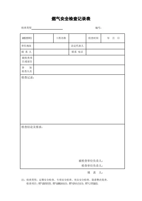 燃气安全检查记录表
