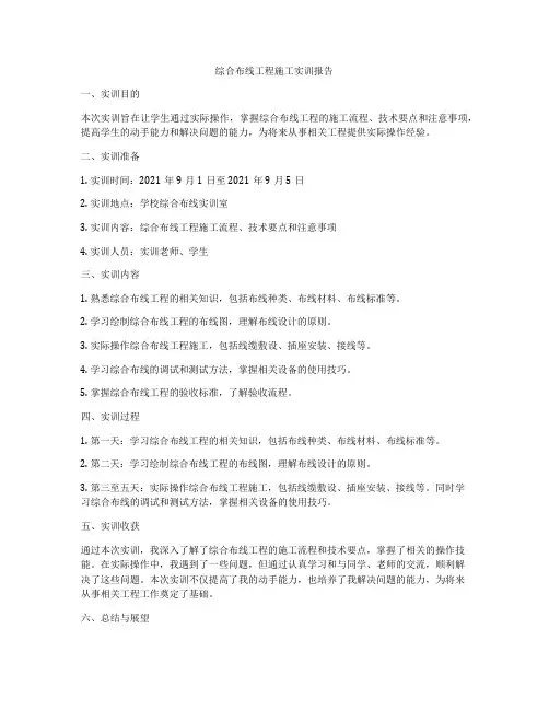 综合布线工程施工实训报告