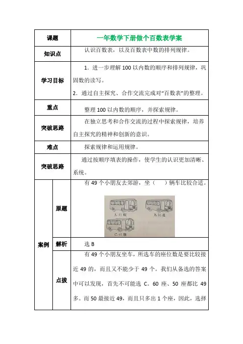 一年数学下册做个百数表学案