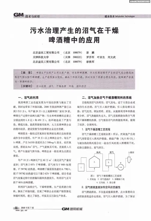 污水治理产生的沼气在干燥啤酒糟中的应用