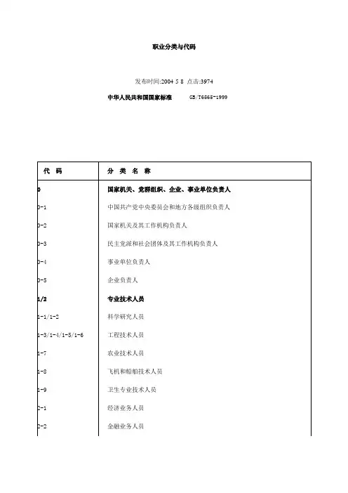 中国职业分类与代码