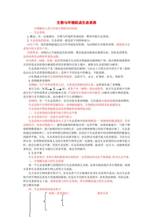 2017年中考生物复生物与环境组成生态系统、生物圈是最大的生态系统知识点总结.