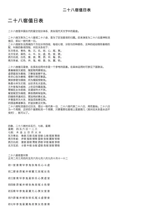 二十八宿值日表