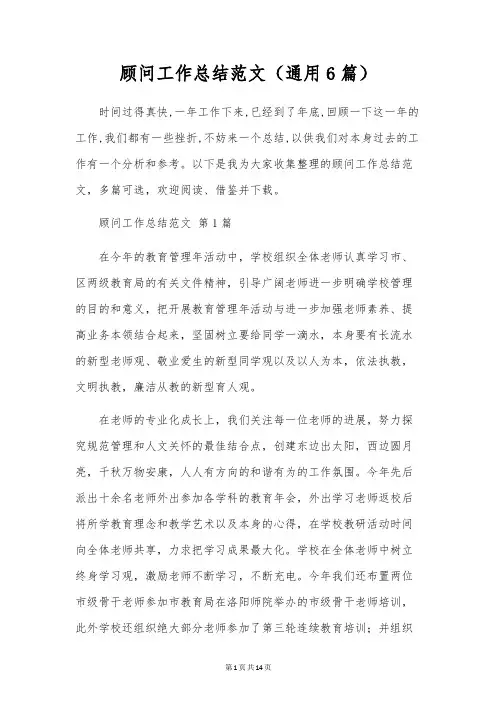 顾问工作总结范文(通用6篇)