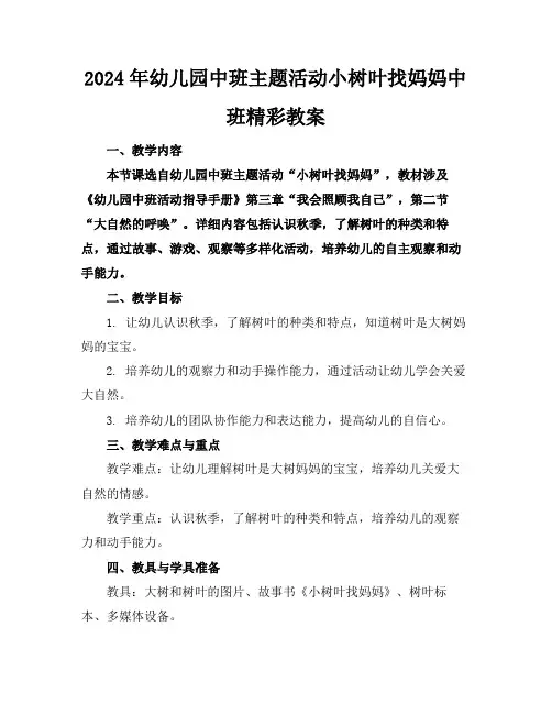2024年幼儿园中班主题活动小树叶找妈妈中班精彩教案
