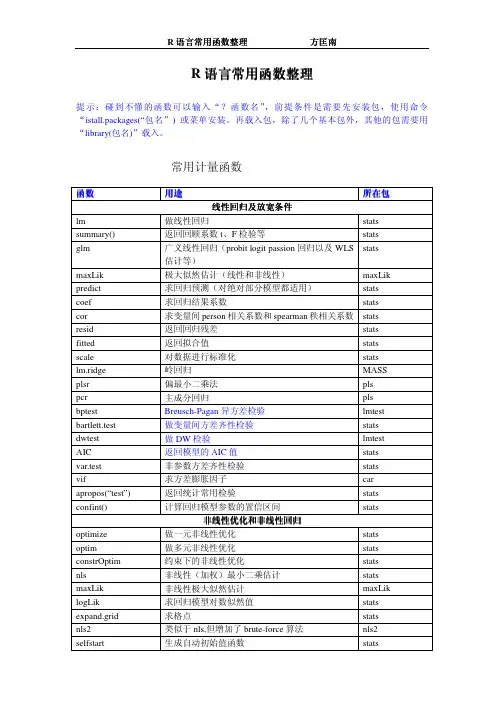 R 常用函数2