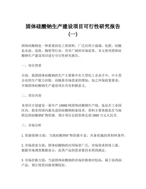 固体硅酸钠生产建设项目可行性研究报告 (一)