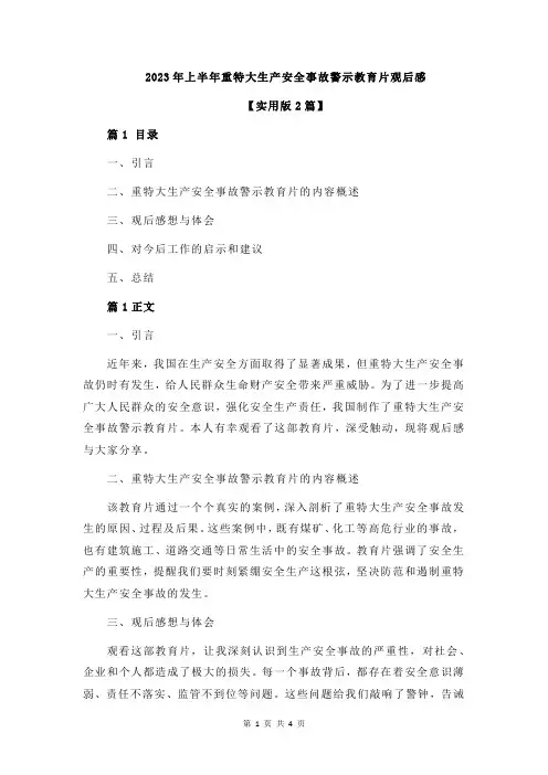2023年上半年重特大生产安全事故警示教育片观后感