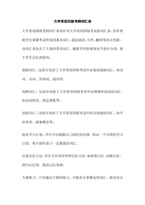 大学英语四级考纲词汇表