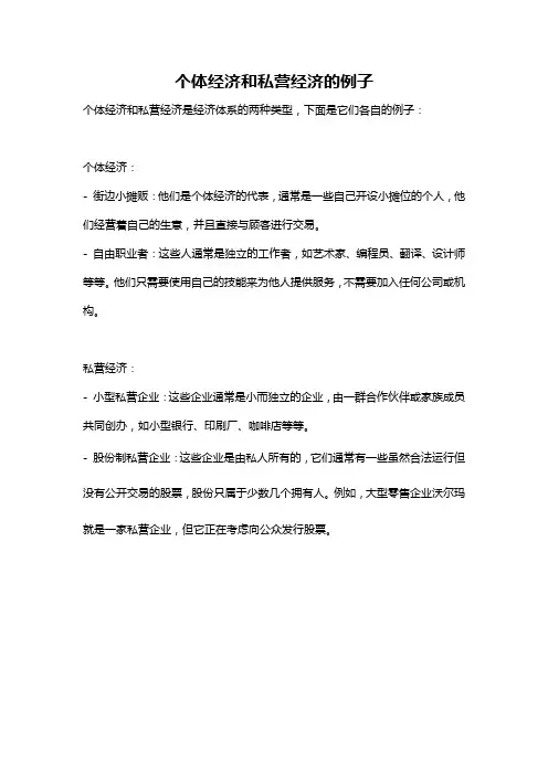 个体经济和私营经济的例子