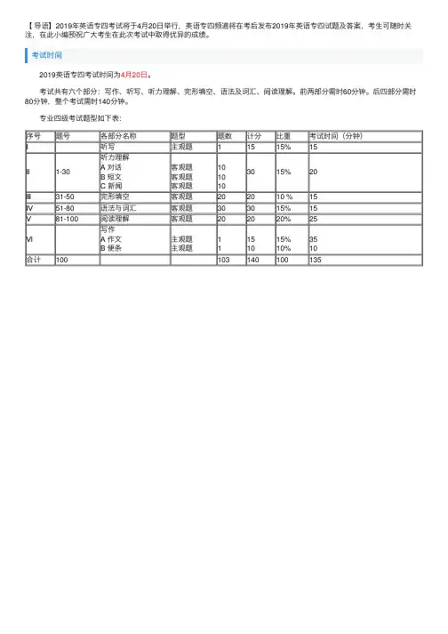 2019年英语专四试题及答案