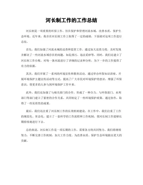 河长制工作的工作总结