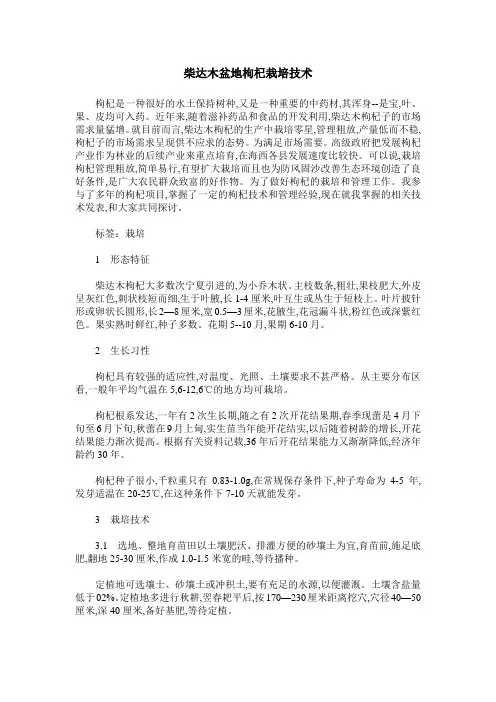 柴达木盆地枸杞栽培技术