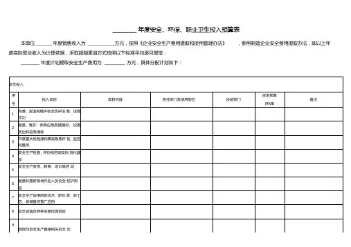 安全、环保、职业卫生投入费用预算表