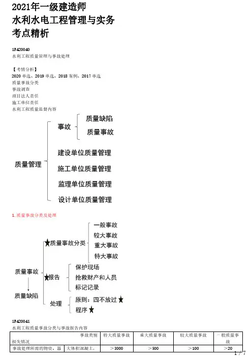 2021年一建水利章节考点精析 1F420040-水利工程质量管理与事故处理