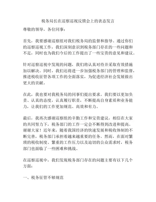 税务局长在巡察巡视反馈会上的表态发言