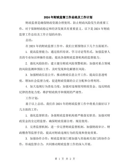 2024年财政监督工作总结及工作计划