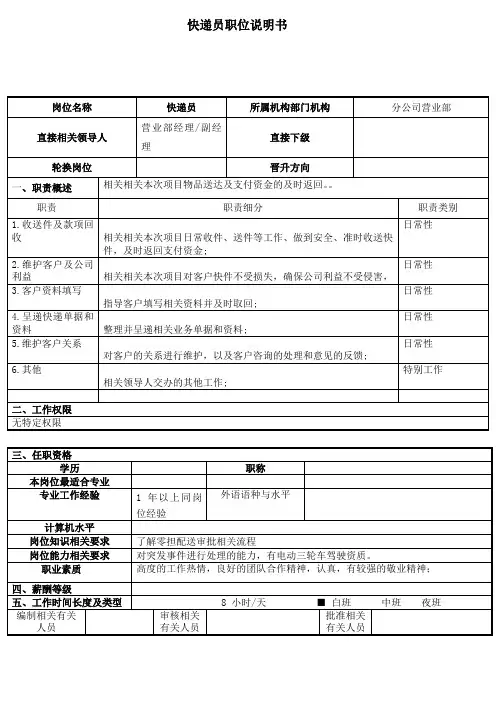 快递员职位说明书