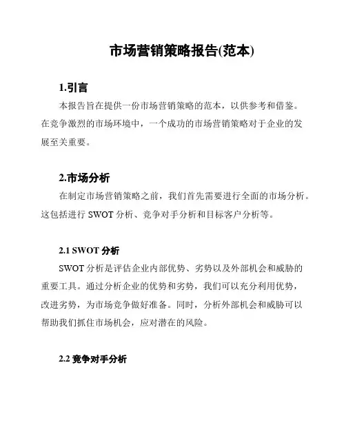 市场营销策略报告(范本)