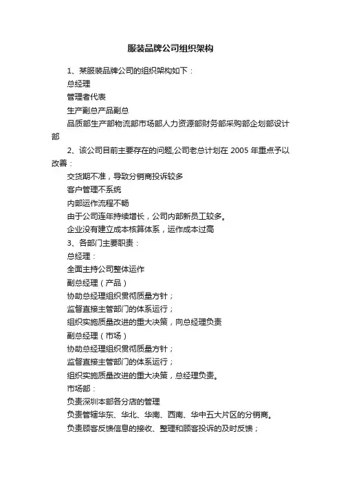 服装品牌公司组织架构