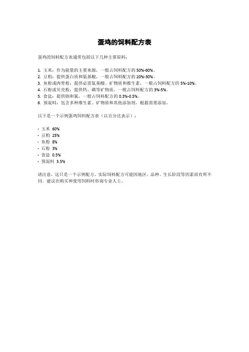 蛋鸡的饲料配方表