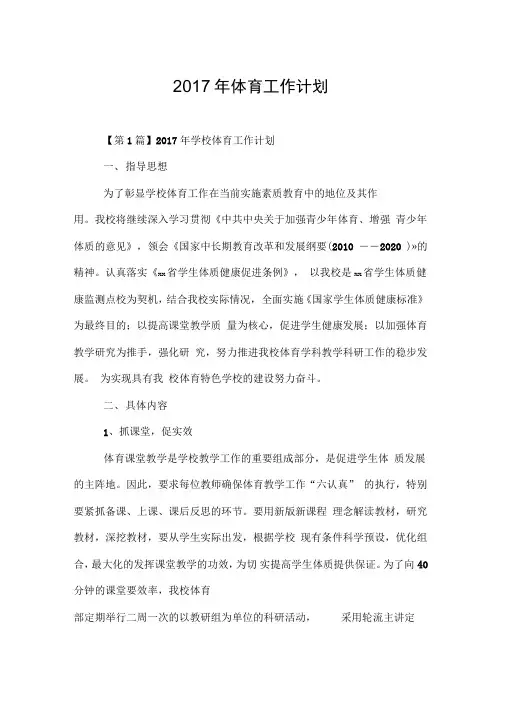 2017年体育工作计划