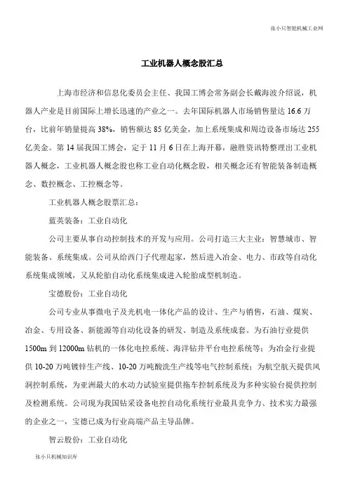 【推荐下载】工业智能机器人概念股汇总