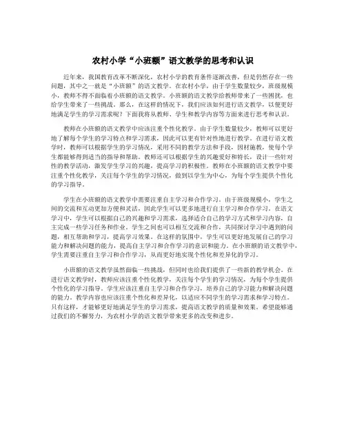 农村小学“小班额”语文教学的思考和认识