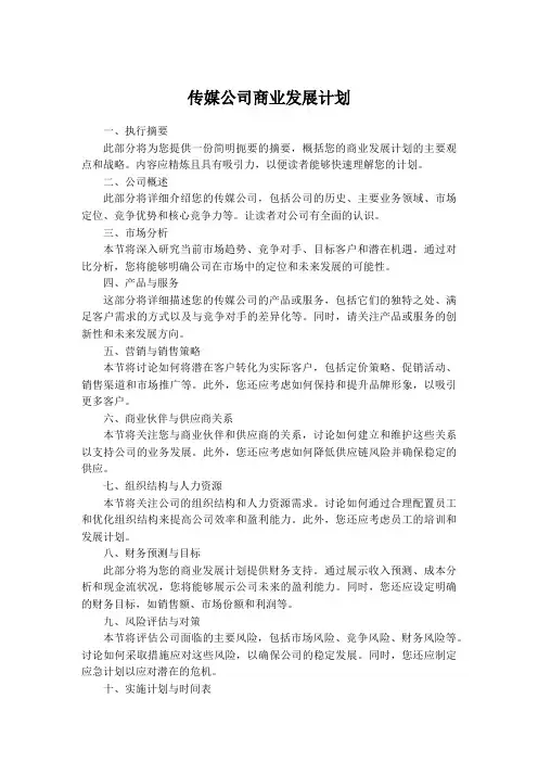 传媒公司商业发展计划