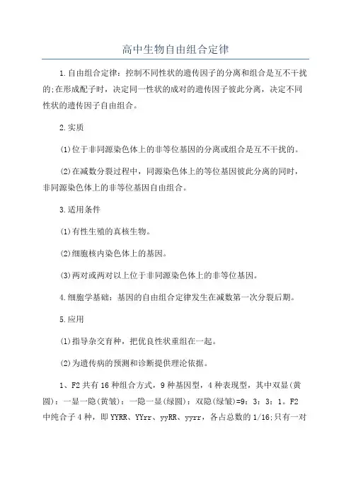 高中生物自由组合定律