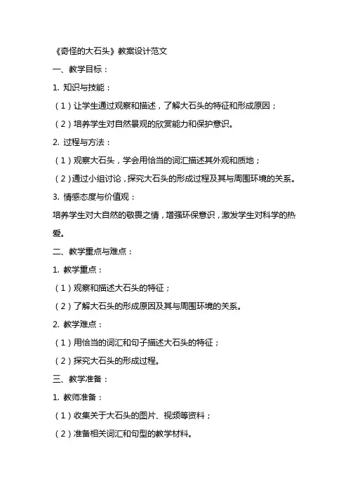 《奇怪的大石头》教案设计范文 