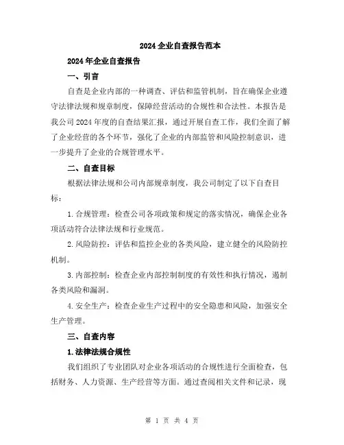 2024企业自查报告范本